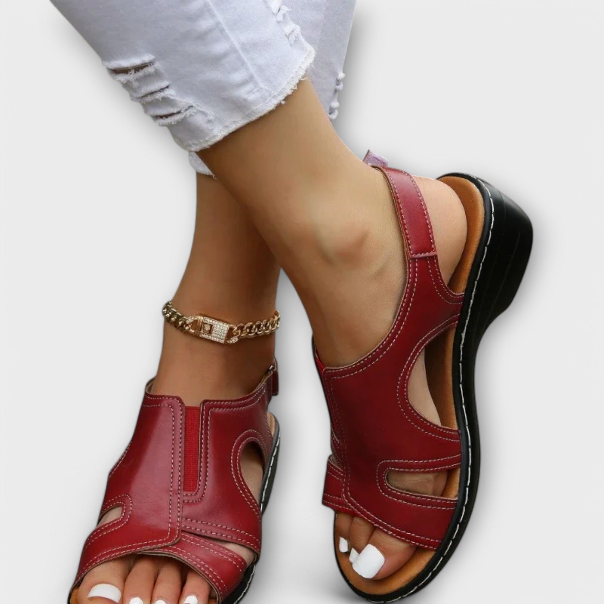 Christina - Orthopaedic Leather Sandals with Comfort Heel