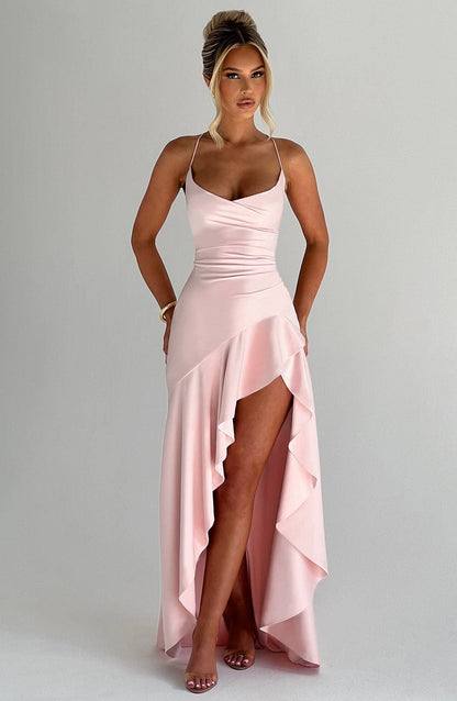 Prestige Satin Maxi Dress with Ruffles